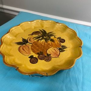 Vintage Los Angeles Potteries Fluted Fruit Bowl 1966 with wire wall hanger. EUC